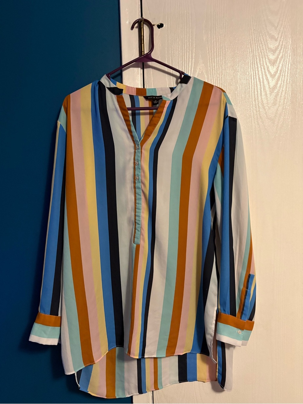 ZAC & RACHEL Multicolor Stripe V-Neck Women's Blouse